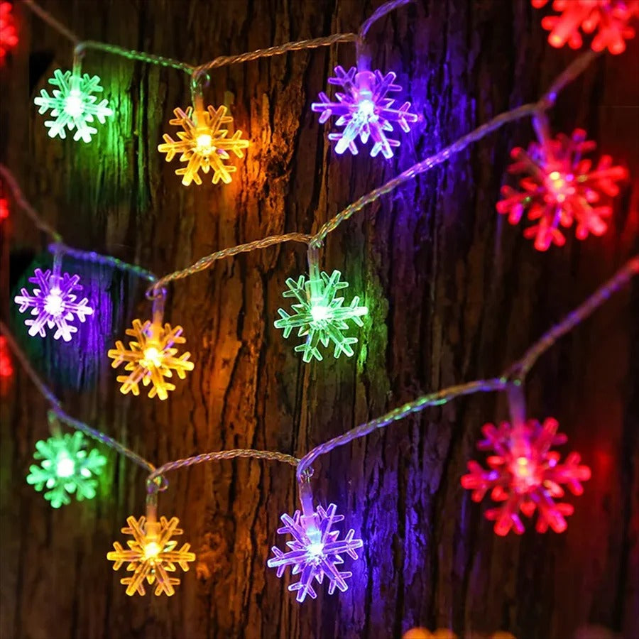Décoration guirlande flocons LED multicolores pour sapin et murs