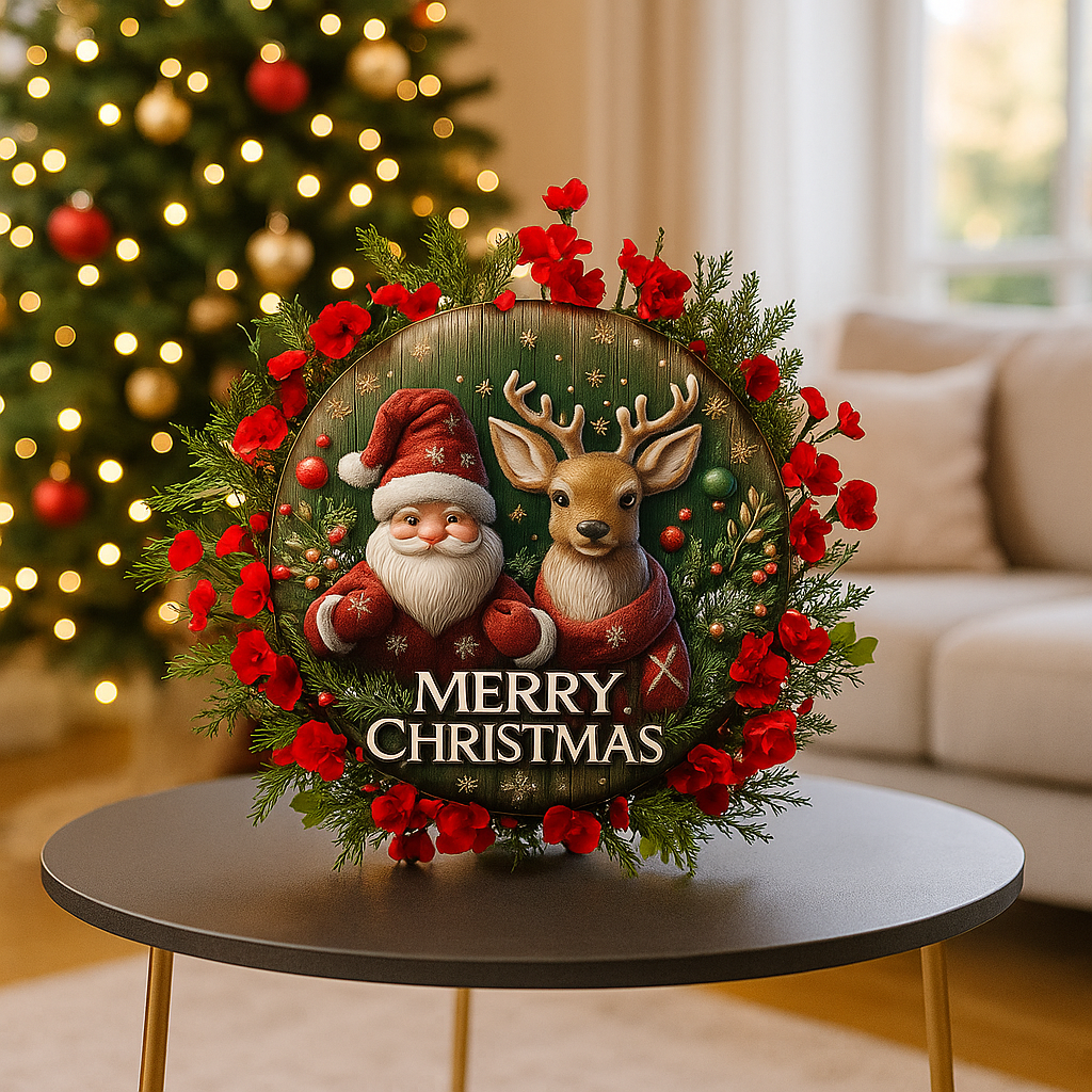 Lanterne de Noël en bois posée sur table, lumière douce et ambiance familiale