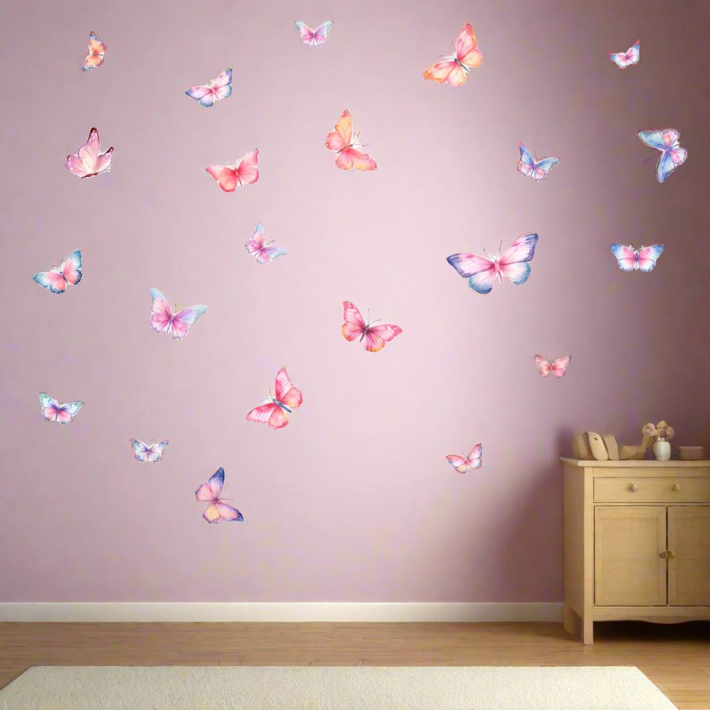 Décoration murale féérique avec stickers papillons repositionnables pour enfants