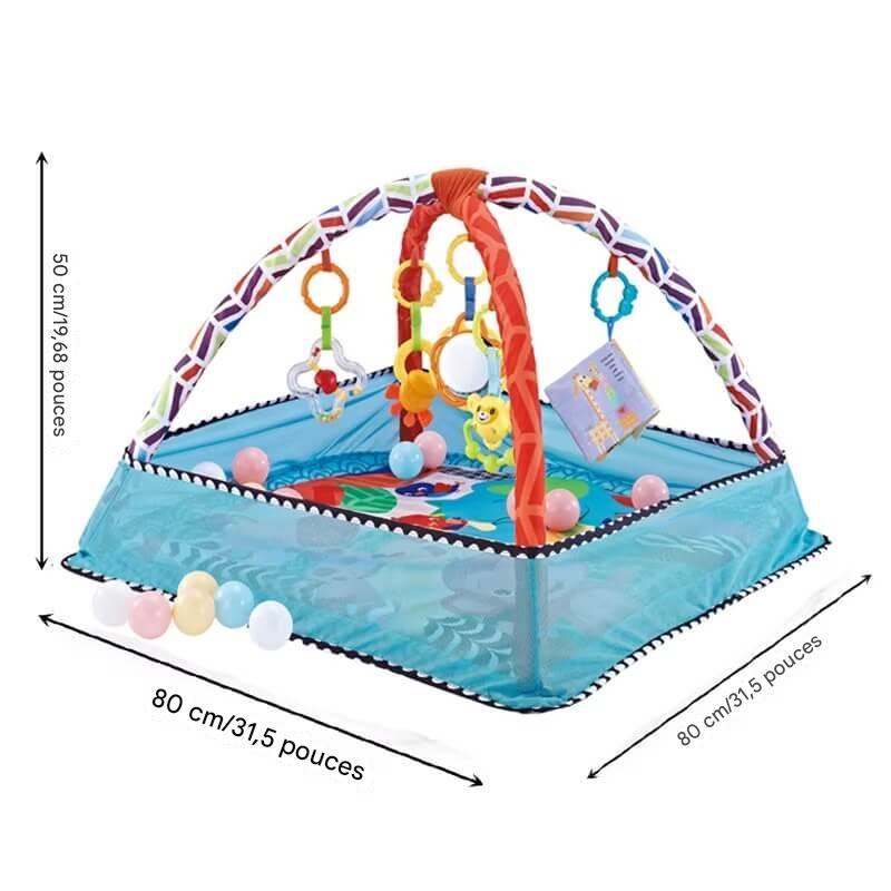 Dimensions du tapis d'éveil : 50 cm (19,68 pouces) de largeur et 80 cm (31,5 pouces) de longueur."