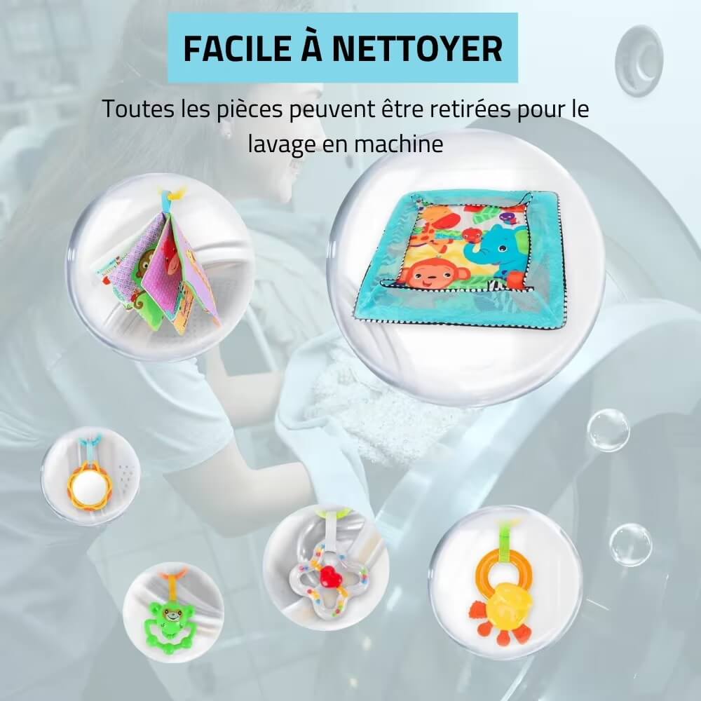TTapis d'éveil pour bébé facile à nettoyer, toutes les pièces sont lavables en machine."