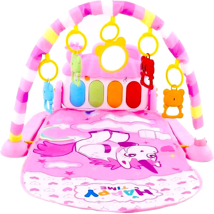 Tapis d’éveil sensoriel pour bébé avec motif licorne rose"