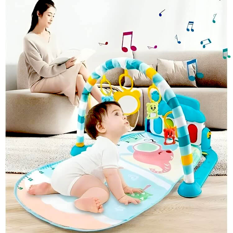Bébé jouant sur le Tapis d'Éveil - Piano Doux Rhinocéros™ avec piano lumineux activé par les pieds
