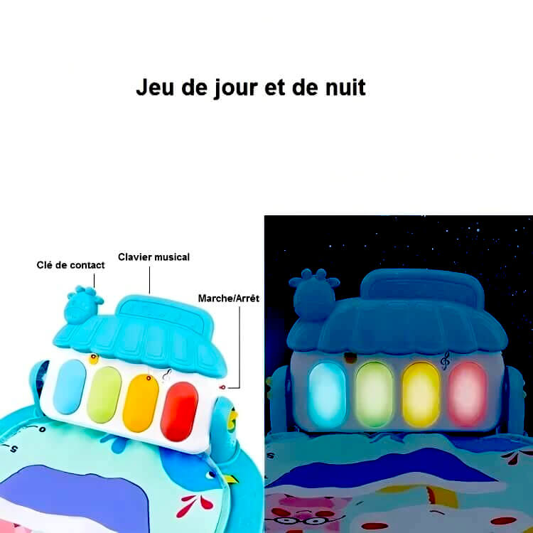 Tapis d'Éveil - Piano Doux Rhinocéros™ bébé musical avec éclairage LED jour et nuit