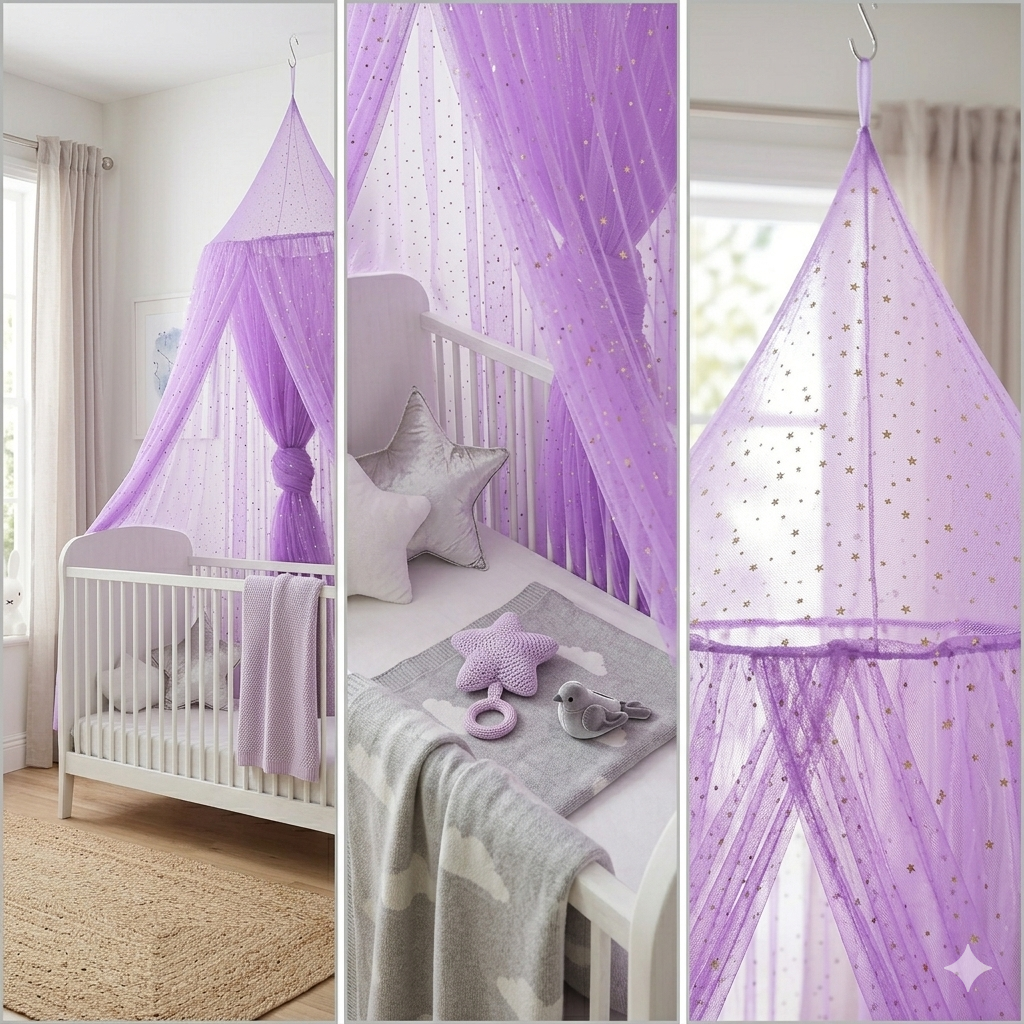 🦟 Ciel de lit bébé Purple Star™ avec moustiquaire protectrice contre les insectes