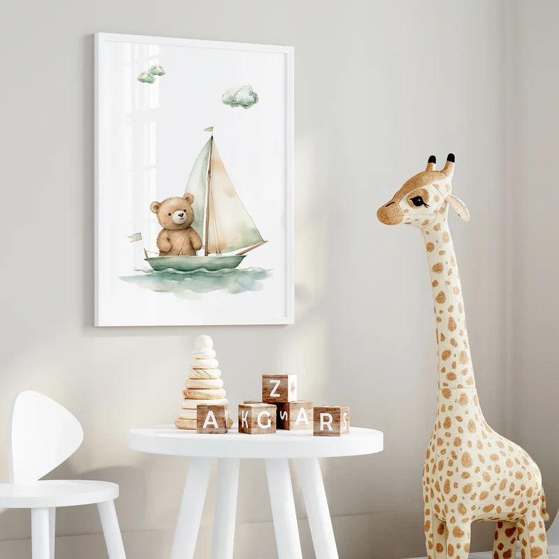 Décoration Murale Chambre Bébé – Ours Montgolfière™ style aquarelle détaillé et poétique