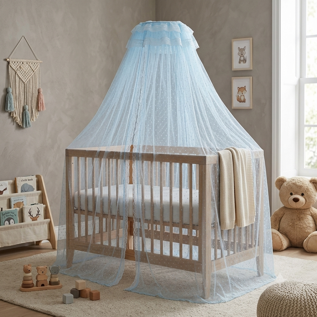 Moustiquaire dôme bébé en polyester bleu respirant et léger