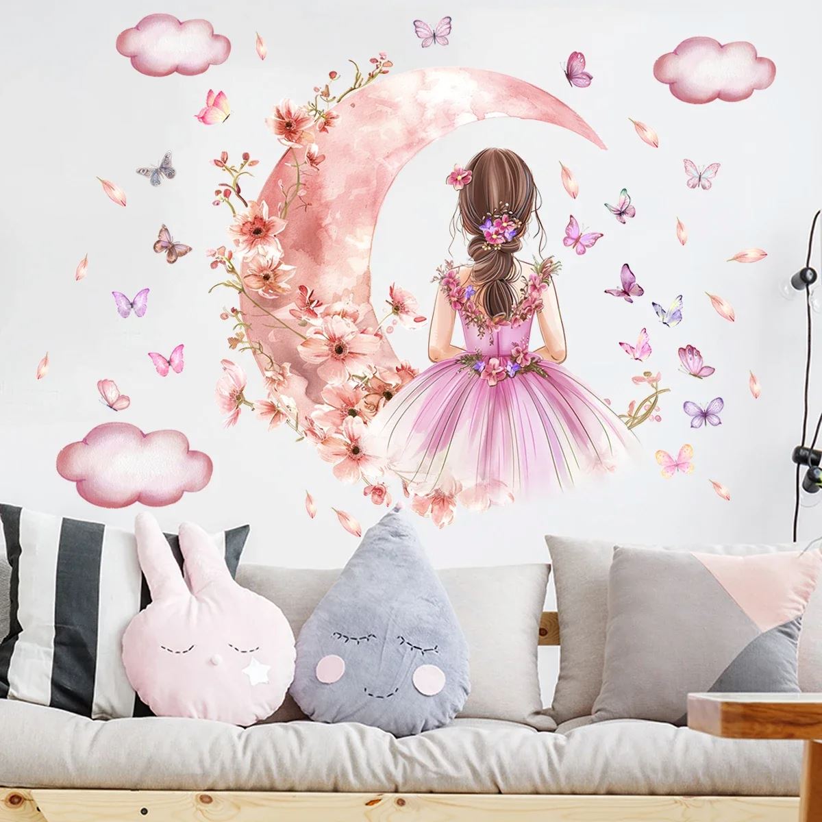 Stickers repositionnables chambre bébé - Design doux papillons et lune apaisante