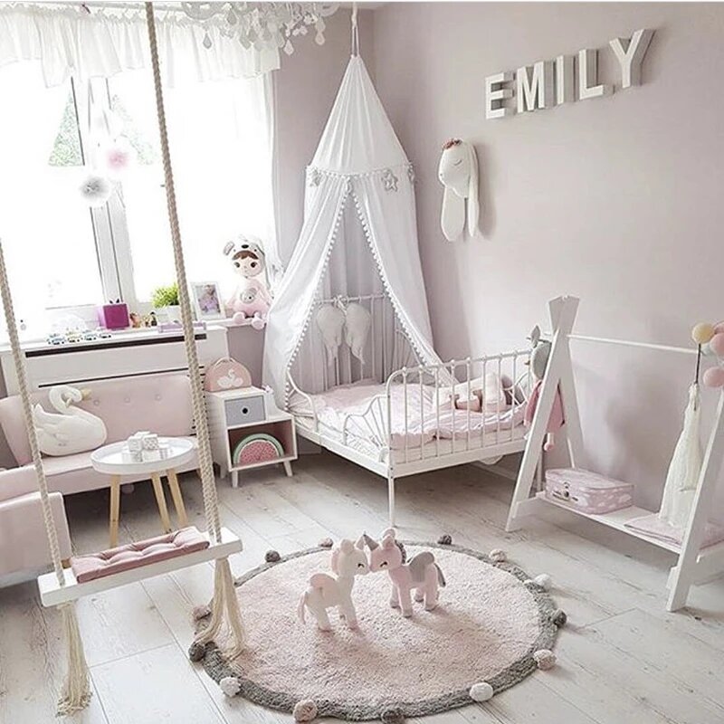Tapis chambre bébé Sweet Cozy rond en coton doux de 120 cm - décor pastel et sécurisant