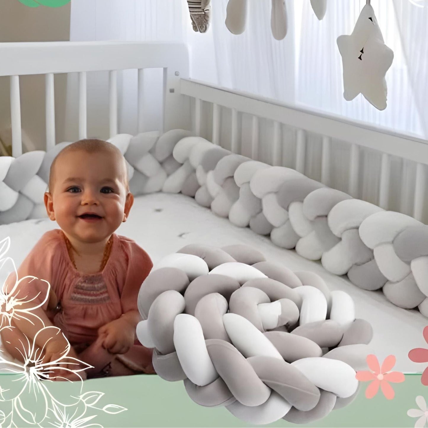 Offrez à votre bébé un sommeil paisible avec le Tour de Lit Tressé SnowGray™. Confortable et sécurisant, il prévient les coincements tout en ajoutant une touche élégante à sa chambre.