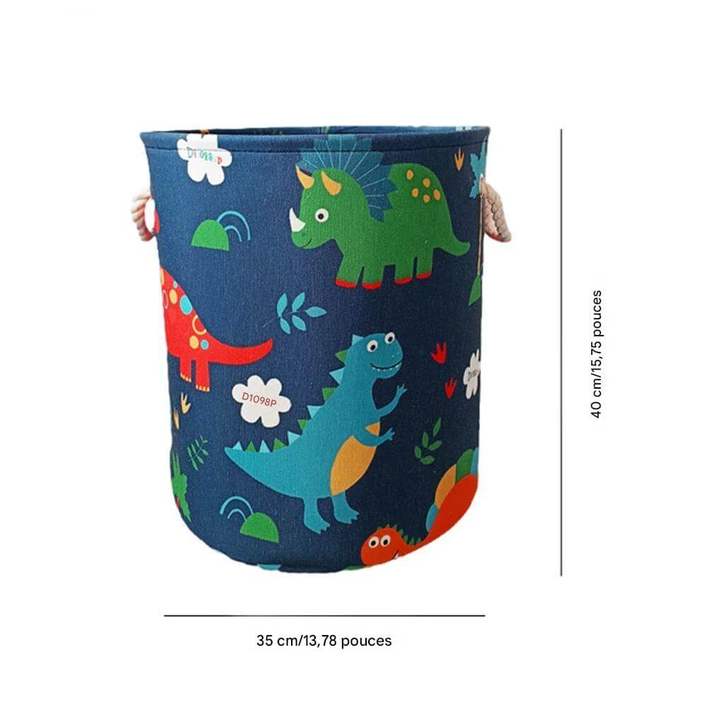 Boite Rangement - Design Dinosaures modèle cylindrique 35x35x40 cm avec poignées corde