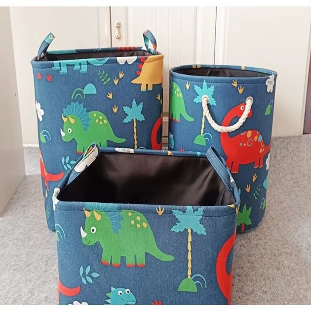 Trois modèles de paniers de rangement avec design dinosaures