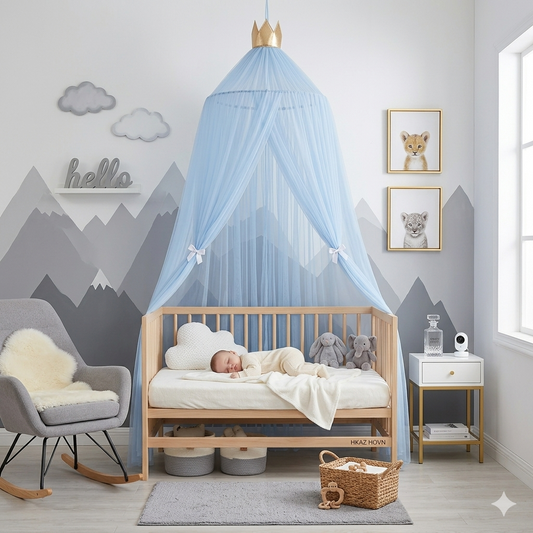Ciel de lit bébé Baby Blue Dream en forme de dôme élégant pour chambre enfant moderne