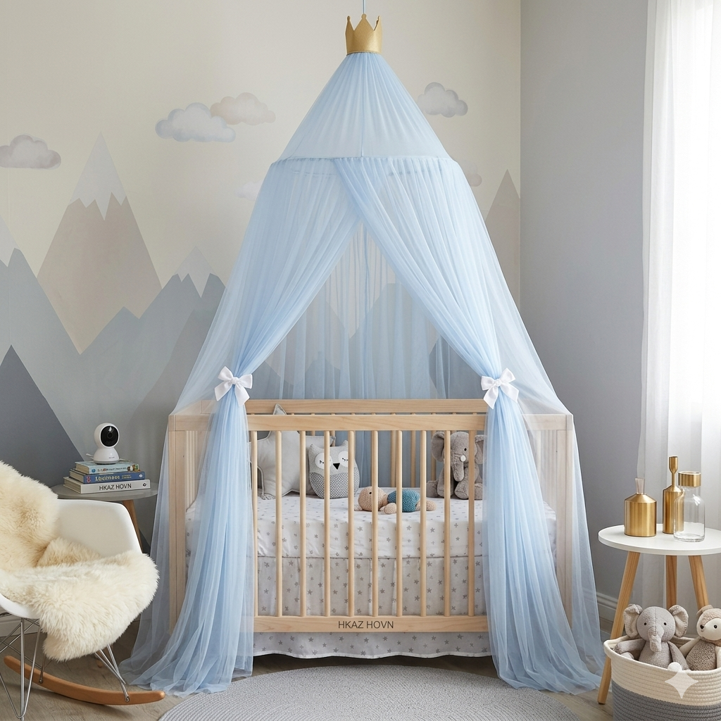 Décoration chambre bébé avec ciel de lit Baby Blue Dream style cocooning