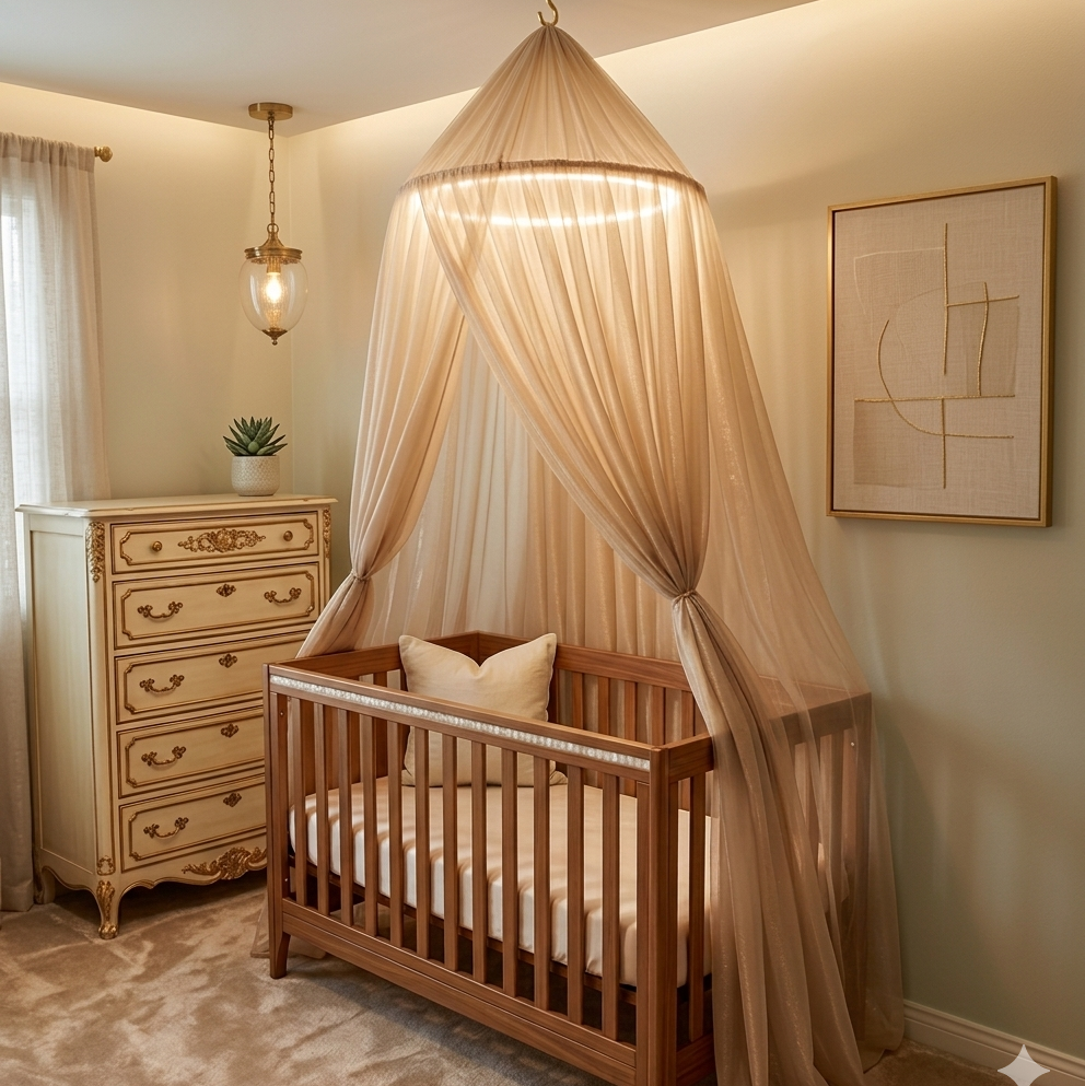 Ciel-de-Lit-Bebe-Khaki-Star Une moustiquaire élégante et efficace