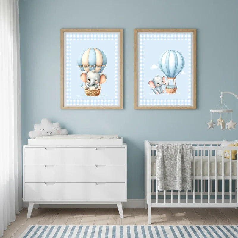 Éléphant Montgolfière™ – Décoration murale chambre bébé garçon fille ambiance douce et rêveuse.