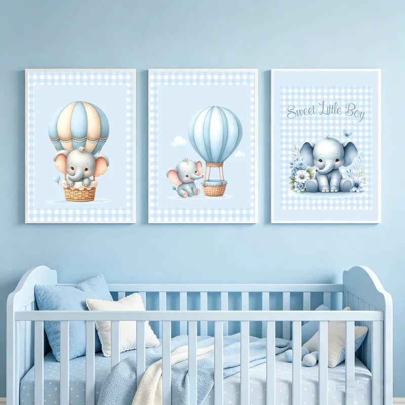 Éléphant Montgolfière™ – Tableau décoratif chambre enfant style scandinave moderne en toile canvas.