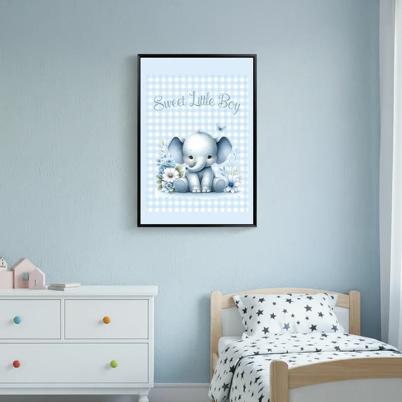 Décoration murale bébé éléphant dans le ciel montgolfière tons pastel doux