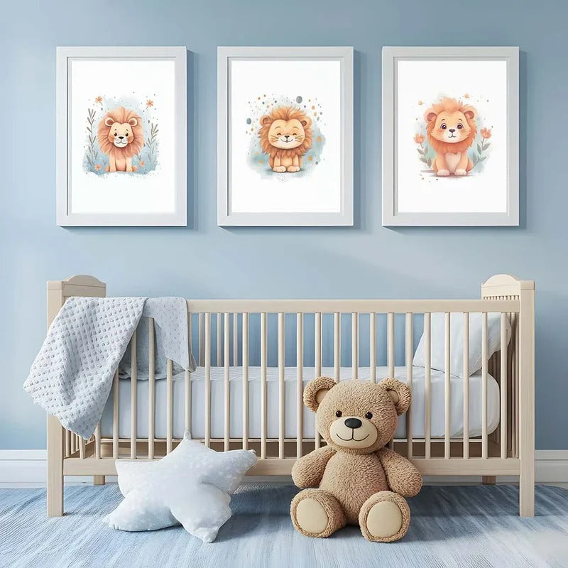 Décoration murale Lionceau Doux adaptée à une chambre bébé style scandinave.