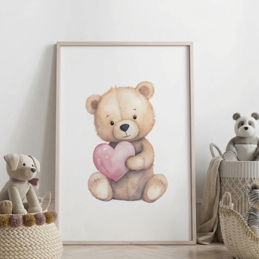 Décoration murale avec adorable ourson tenant un cœur