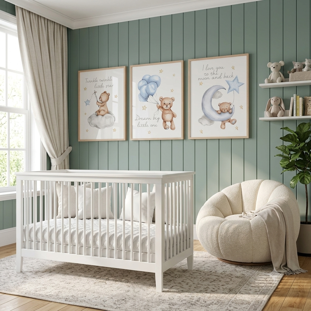 Décoration murale mixte pour chambre bébé fille ou garçon avec oursons.