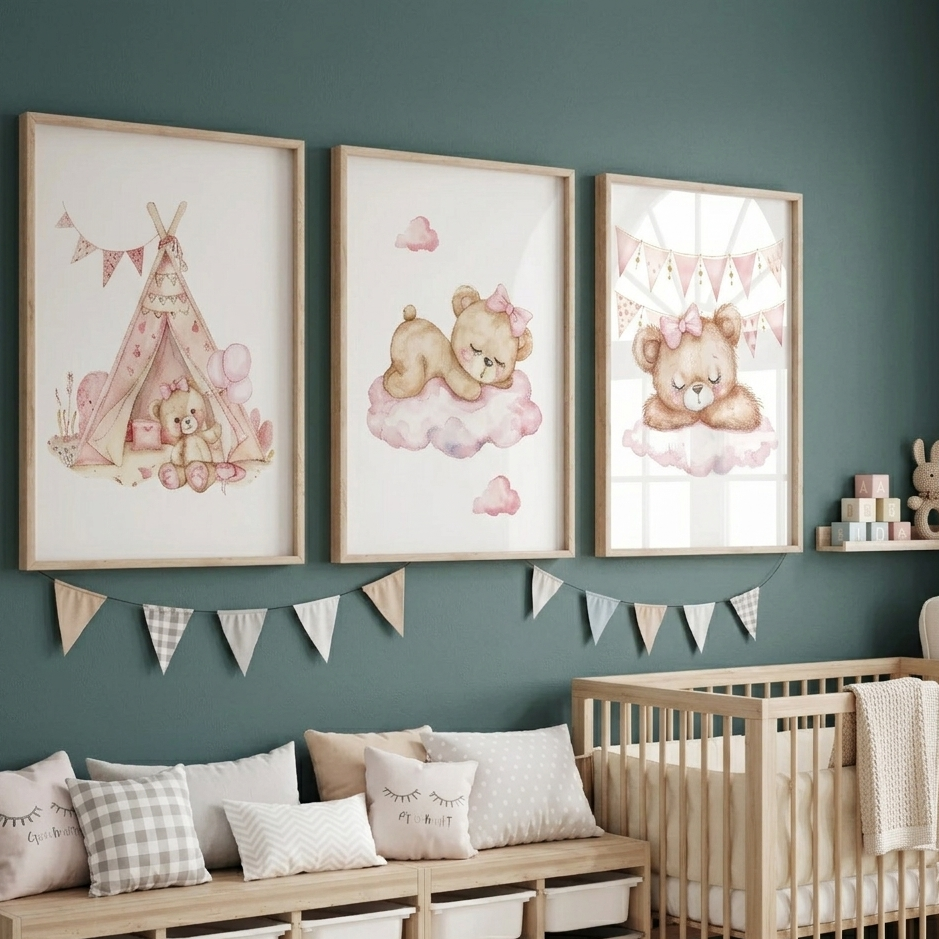 Décoration Murale Chambre Bébé – Pink Bear™ pour chambre bébé fille au design doux et féerique.