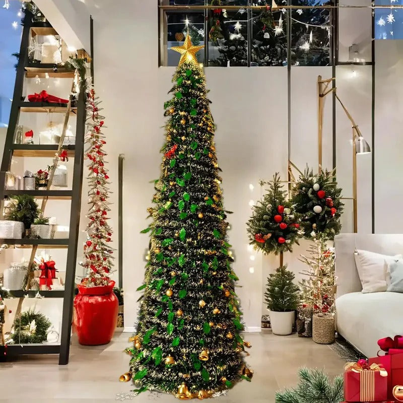 Arbre de Noël Magie Spiralée™ en acrylique et PET, sapin pliable moderne idéal pour la décoration intérieure.