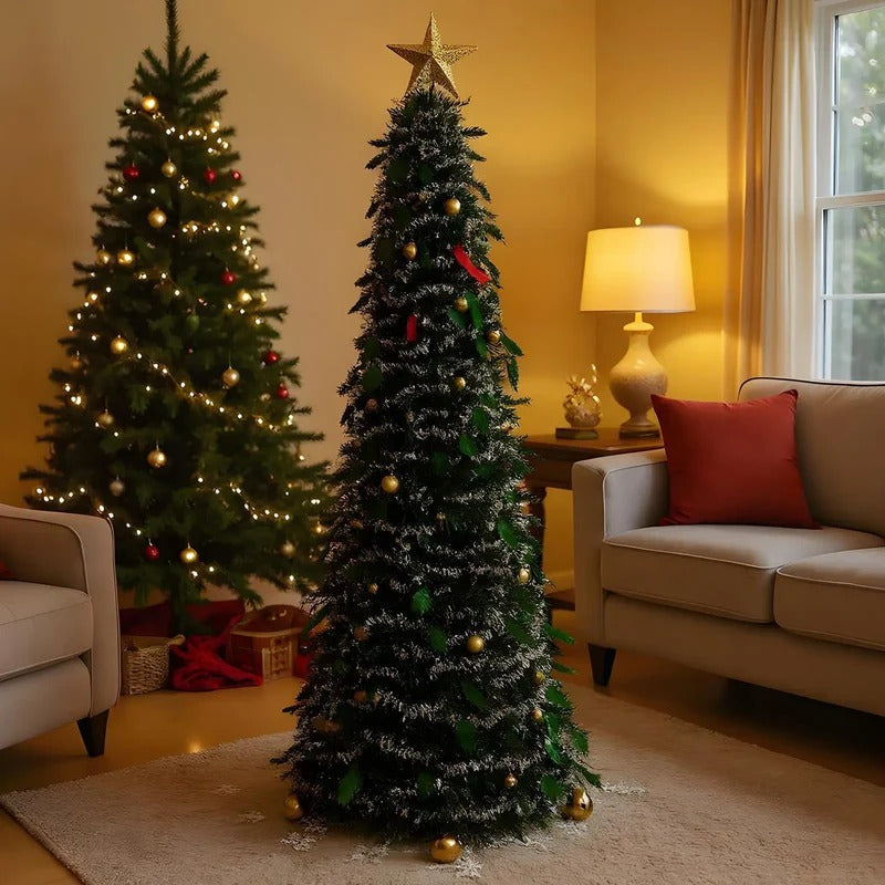 Arbre de Noël Magie Spiralée™ décoratif placé dans un salon moderne, idéal pour la décoration intérieure de Noël.