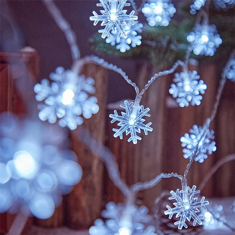 Guirlande LED flocons blanc froid pour décoration de Noël intérieure