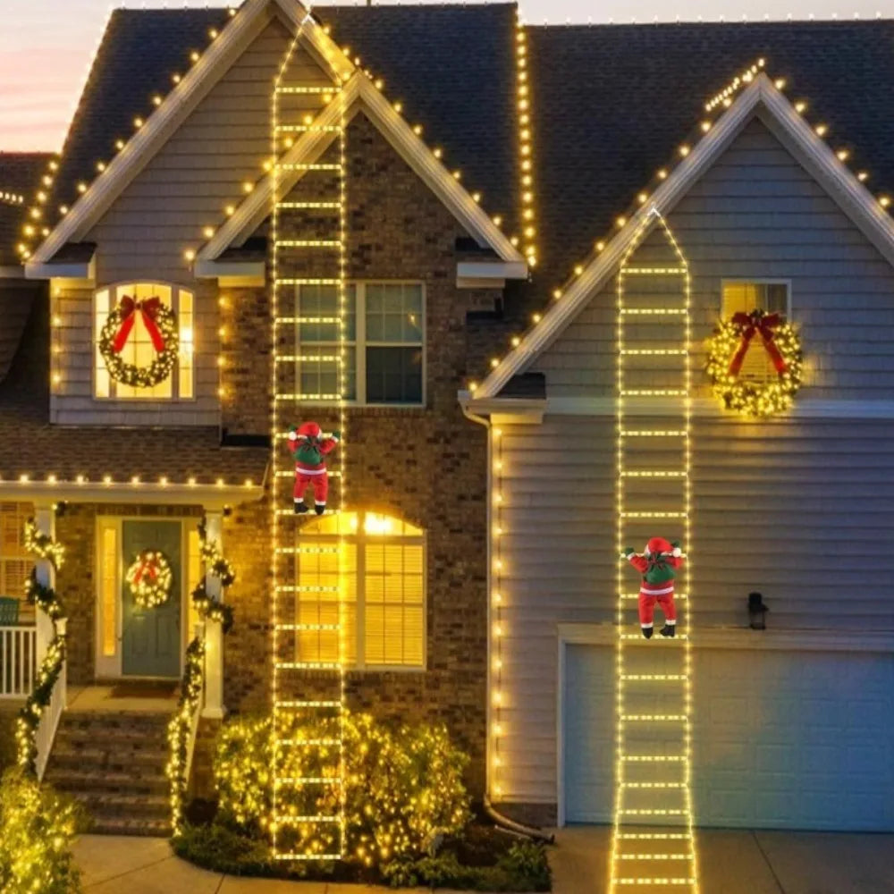 LED Père Noël Escalade™ grimpant son échelle, décoration lumineuse animée pour Noël à la maison.