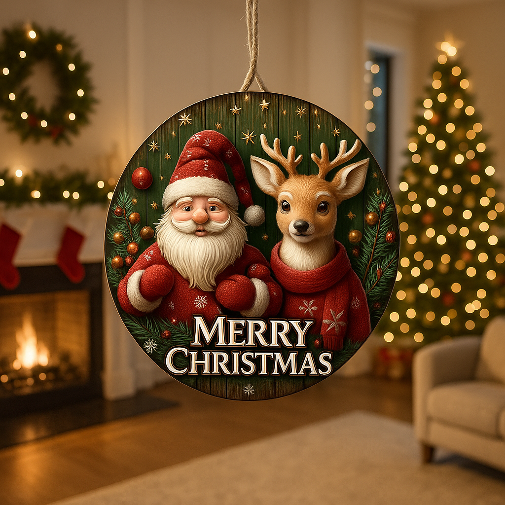 Lanterne de Noël en bois avec motifs Bonhomme de Neige et Père Noël, décoration chaleureuse pour intérieur"