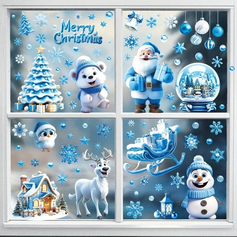 Autocollants fenêtre Noël bleu – décoration festive pour vitres et salons.