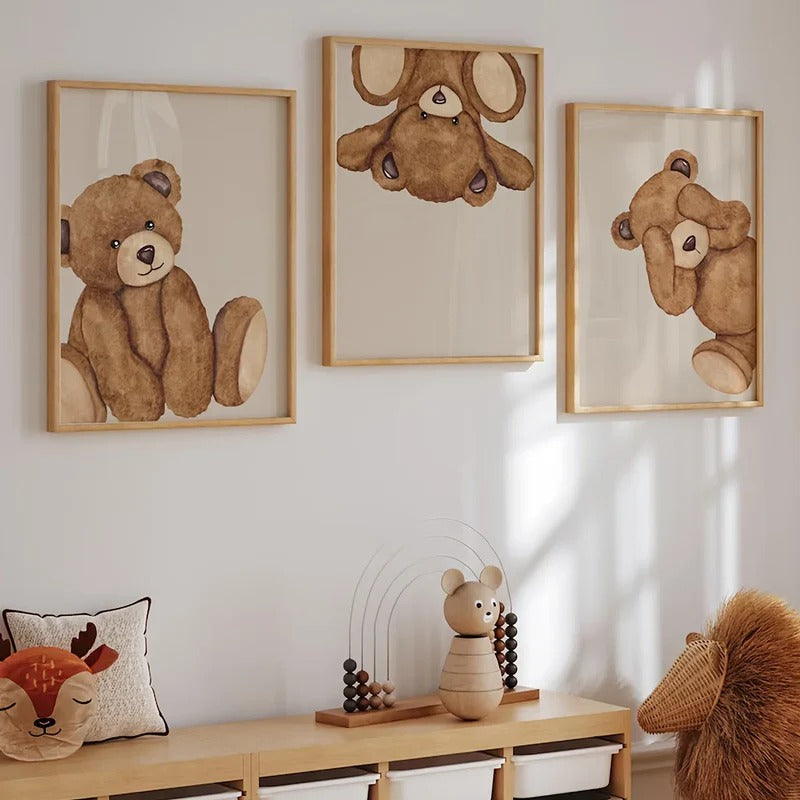 Set 3 pièces canvas ours chambre bébé décoration murale style scandinave