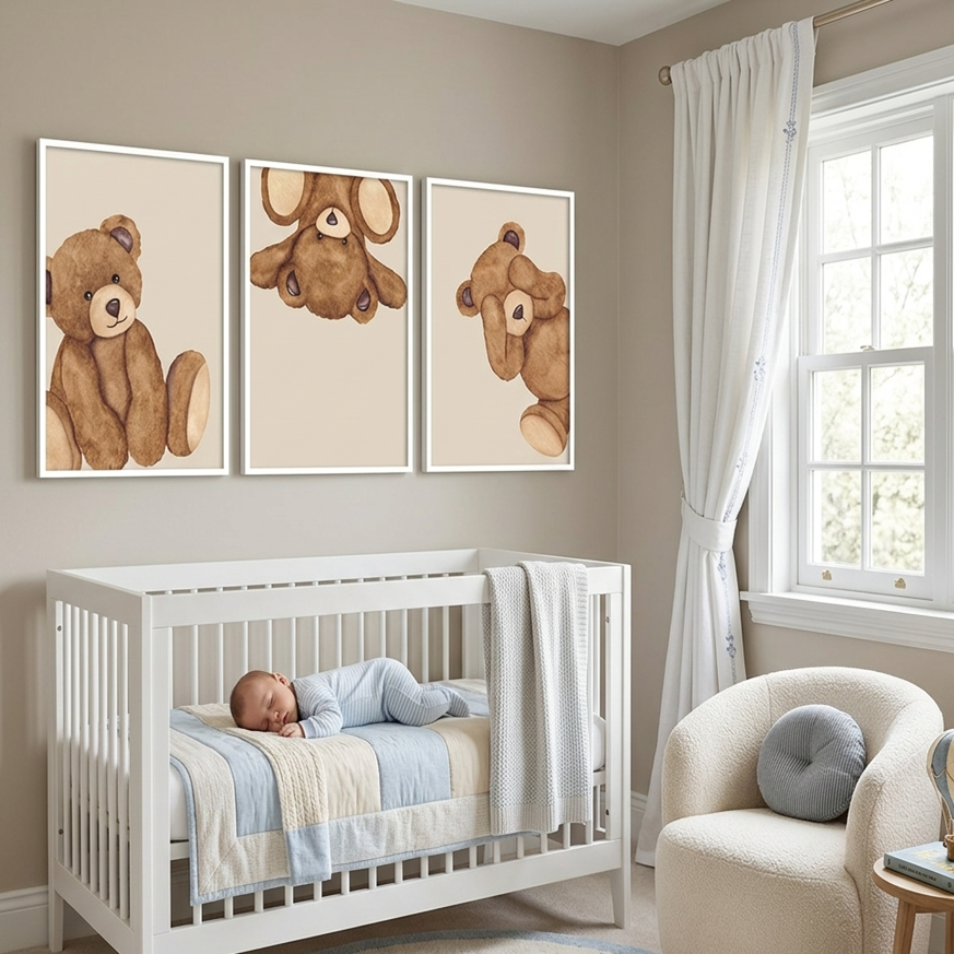 Décoration chambre bébé ours beige nursery ambiance douce et chaleureuse
