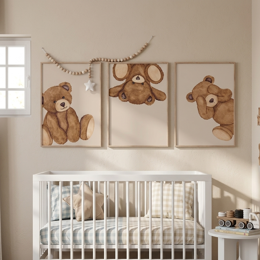 Wall art chambre bébé ours mignon toile canvas décoration moderne enfant