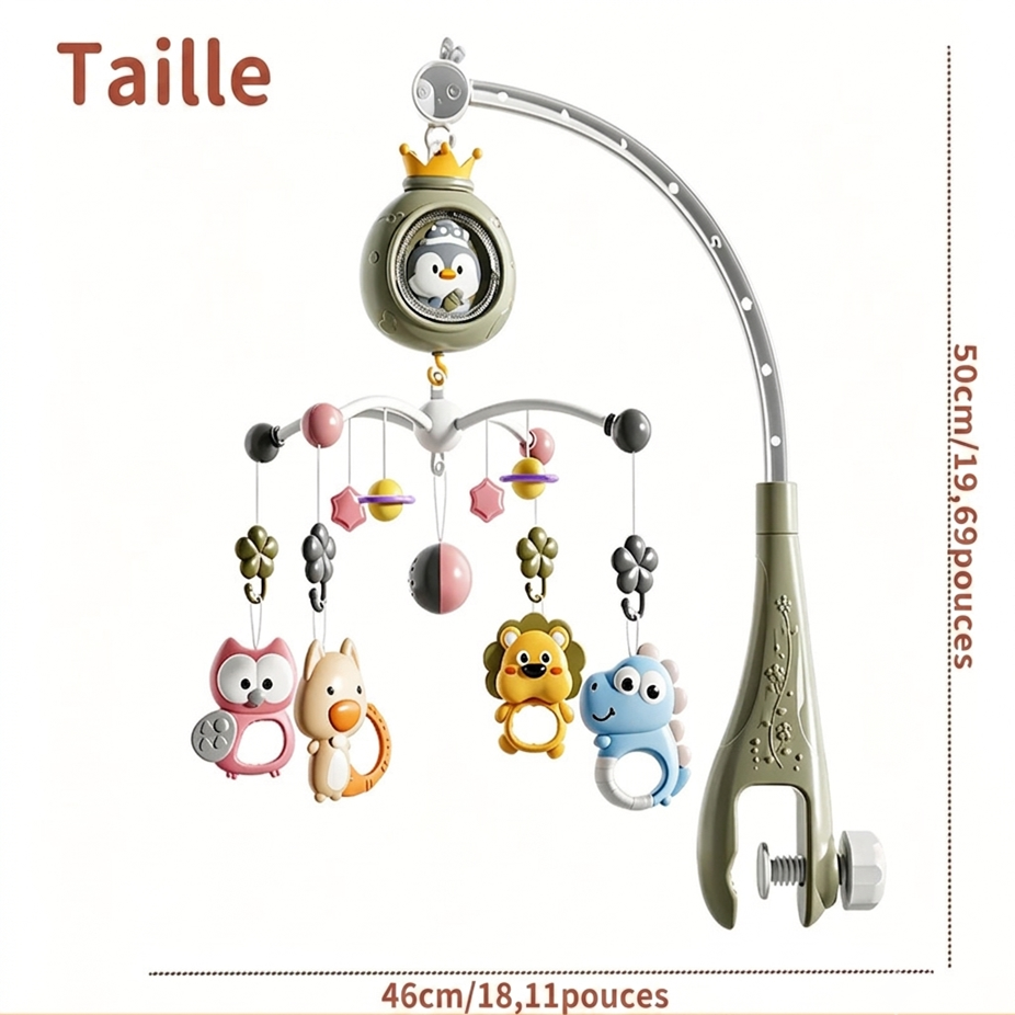 Mobile Musical Bébé Nuit Étoilée dimensions 33 x 26 x 7 cm, conçu pour s’adapter facilement à la plupart des lits bébé.