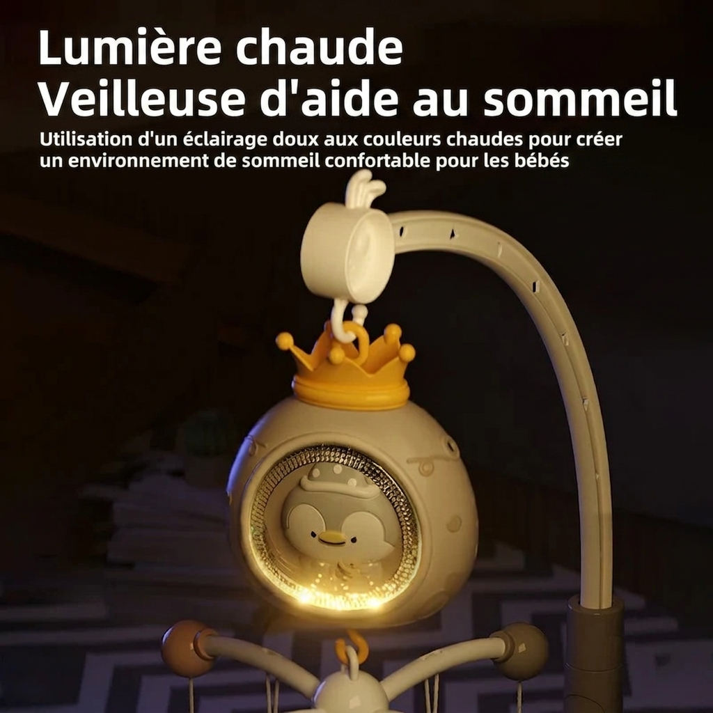 Mobile Musical Bébé Nuit Étoilée avec lumière douce et apaisante pour créer une atmosphère rassurante dans la chambre de bébé.