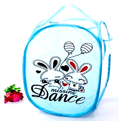 Panier rangement bleu avec duex lipins dancent pour organiser les affaires des enfants
