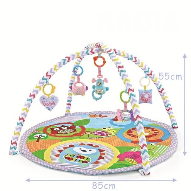 Tapis d'éveil bébé Dreamy Play™ rond 85 cm avec arche de jeux et motifs animaux.