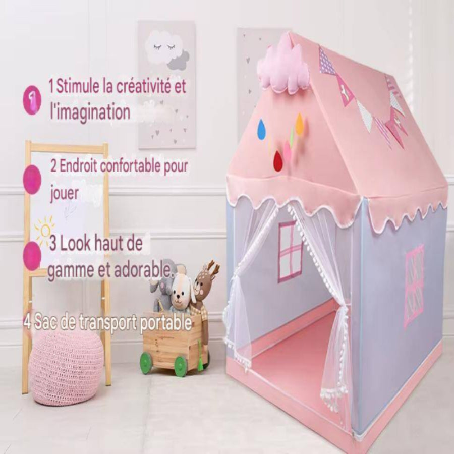 Zoom sur le tapis moelleux intégré au Tipi Enfant Rosée Magique™, offrant confort et sécurité pour les jeux au sol.