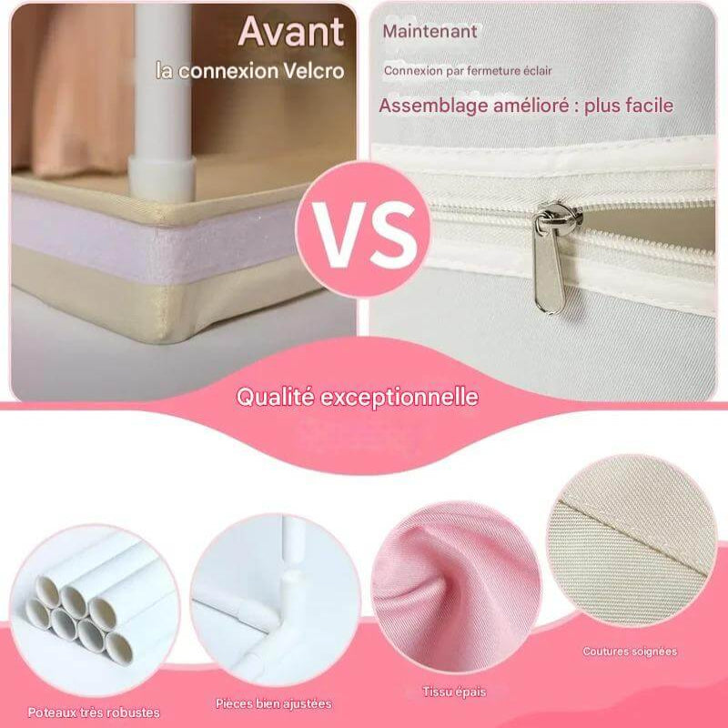 Détail du tissu en polyester résistant et doux du Tipi Enfant Rosée Magique™, conçu pour une utilisation durable et un confort optimal