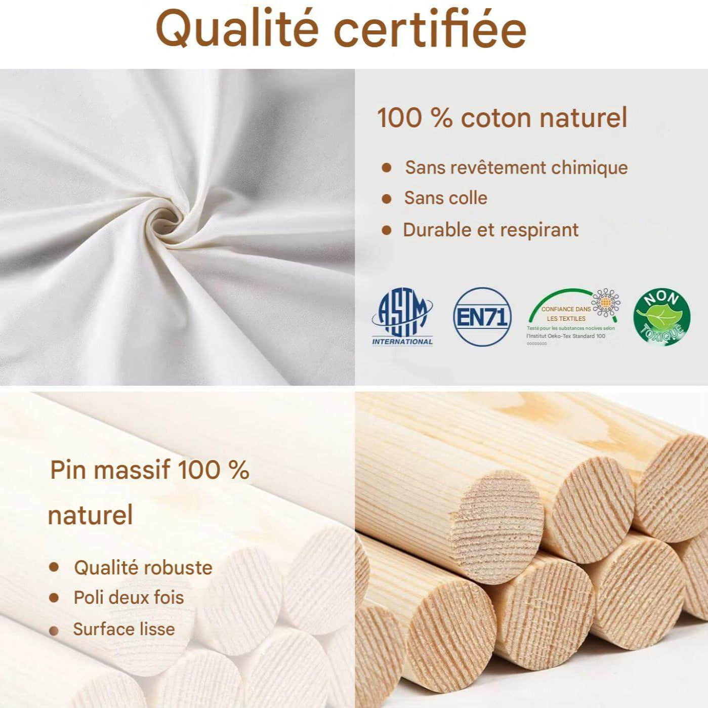 Tipi enfant SnowWhite™ avec qualité certifiée, montrant les matériaux résistants et sécurisés utilisés