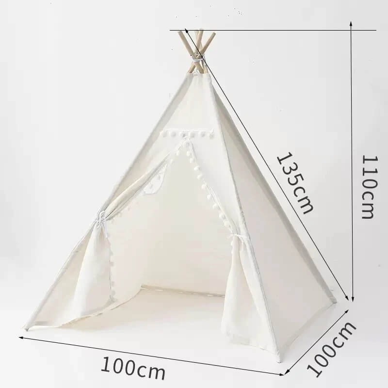 Dimensions du tipi enfant SnowWhite™ : hauteur et largeur indiquées pour un espace de jeu confortable.