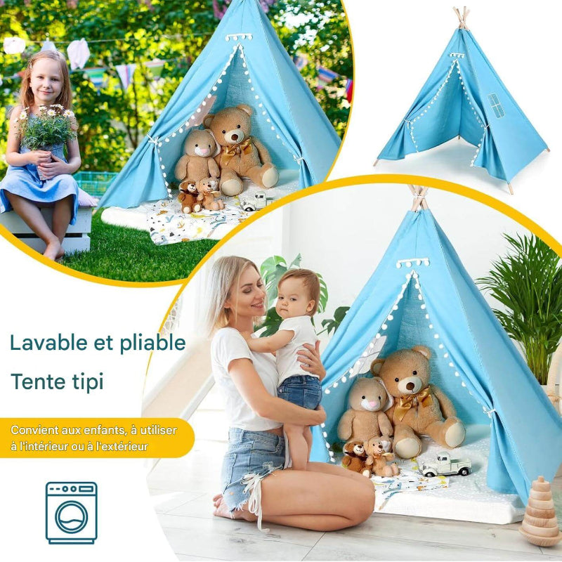 Tente tipi en tissu coton-lin facile à plier et lavable en machine"

