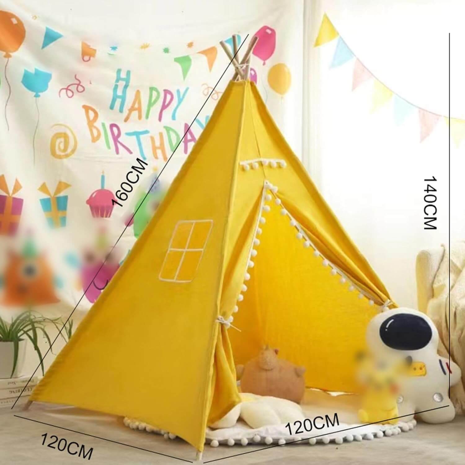 Dimensions détaillées du tipi enfant Monde Jaune™ avec hauteur et largeur