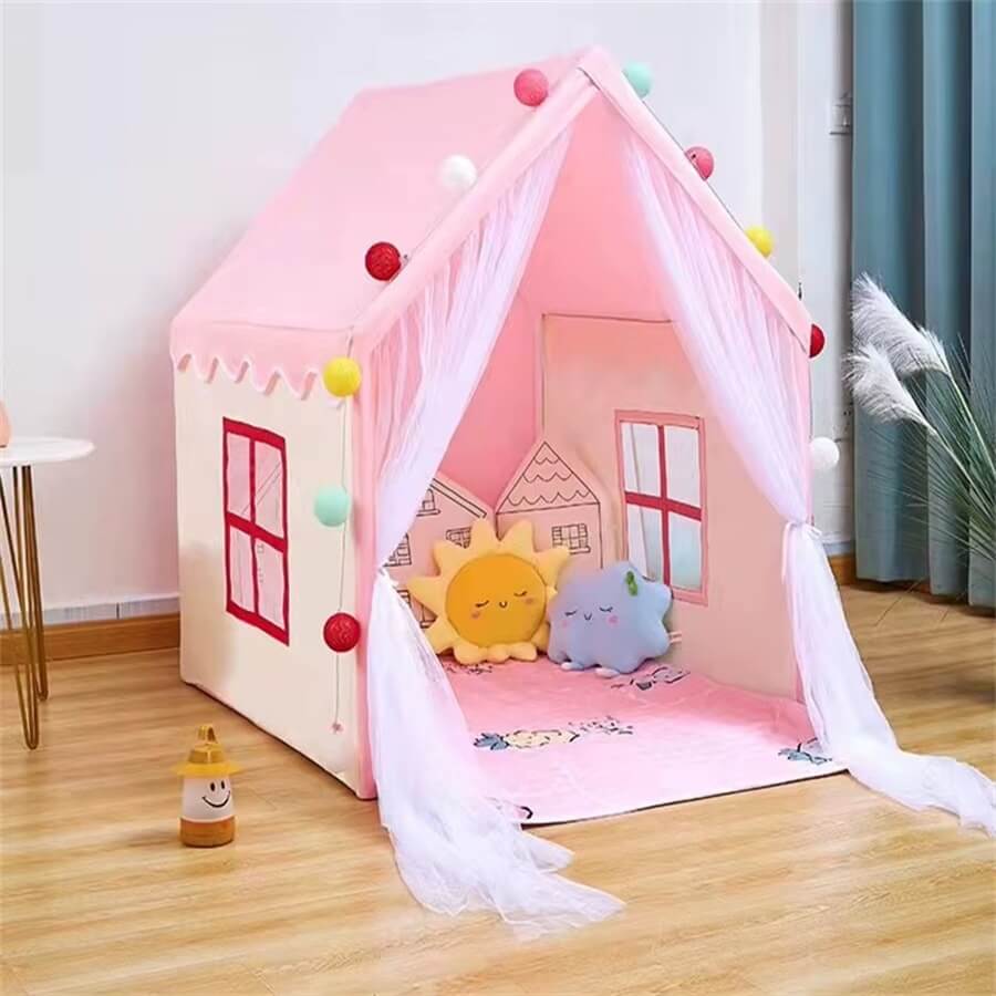 Tente de jeu intérieure Petit Royaume™ couleur rose, parfaite pour chambre d’enfant"