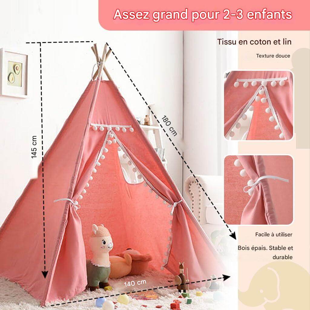 Dimensions du Tipi enfant - Royaume Rose™ présentées visuellement pour un aperçu précis