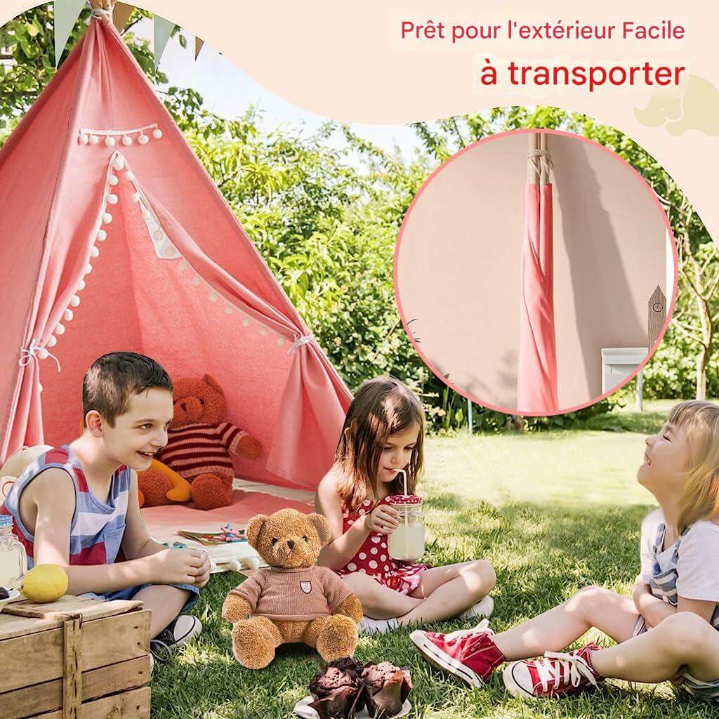 Tipi enfant - Royaume Rose™ installé en extérieur, facile à transporter pour les aventures en plein air"