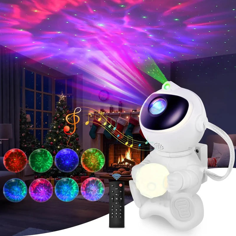Veilleuse bébé projecteur astronaute galaxie avec télécommande, projection d’étoiles et de nébuleuses LED pour ambiance lumineuse apaisante dans la chambre d’enfant.