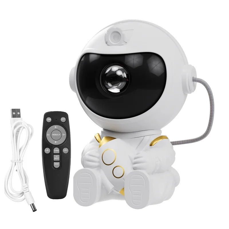 Veilleuse bébé projecteur astronaute spatial LED, projection d’étoiles et effets lumineux galactiques pour une ambiance relaxante dans la chambre d’enfant.